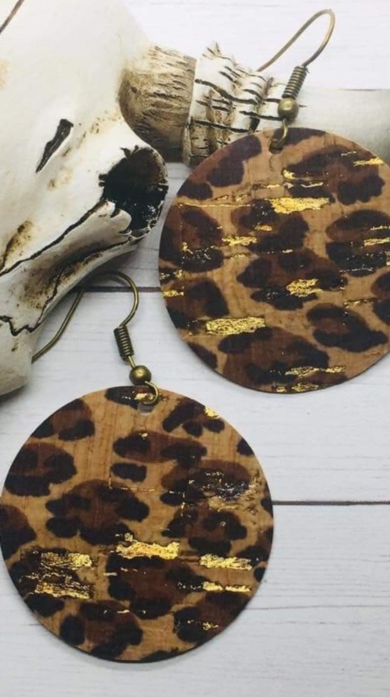 Vegan Cork Earrings- Leopard